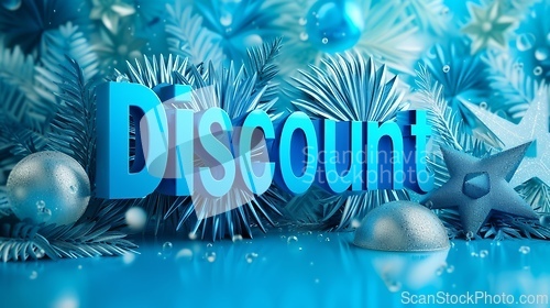 Image of Blue Glossy Surface Discount concept creative horizontal art poster.