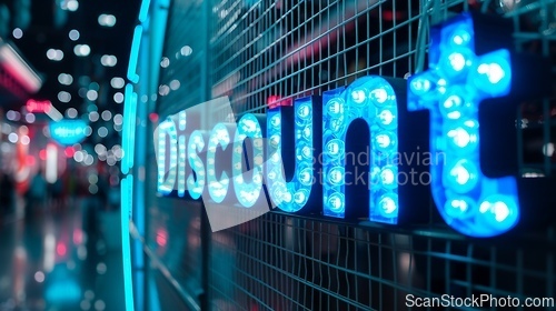 Image of Blue LED Discount concept creative horizontal art poster.
