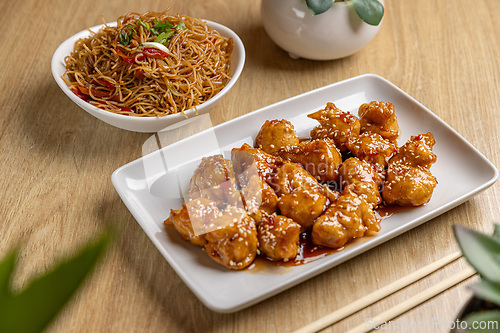 Image of Plate of savory sesame chicken