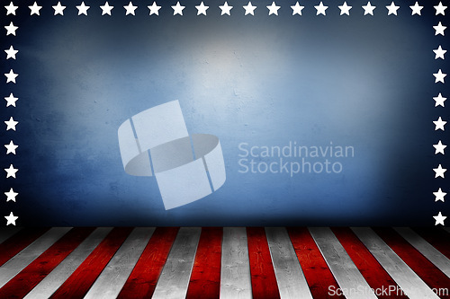 Image of Star, America and graphic with red stripes on banner for illustration, theme or abstract background. Empty, mockup space and symbol with pattern of USA icon for bravery, Independence Day or heritage