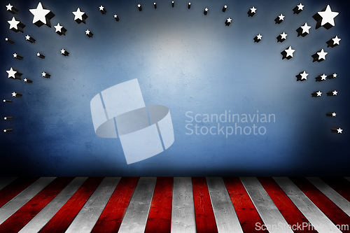 Image of Star, America and illustration with stripes on banner for graphic, theme or abstract background. Empty, mockup space and symbol with design pattern or icon for USA Independence Day, heritage or glory
