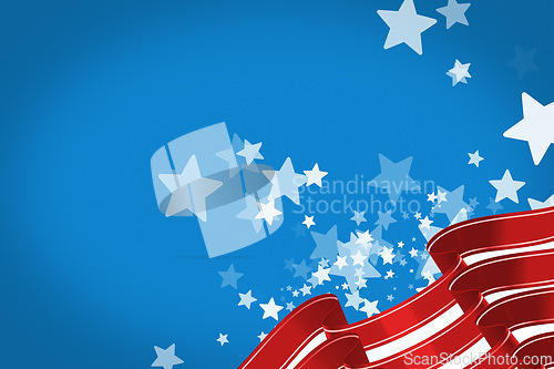 Image of Stars, stripes and wallpaper with US flag graphic, illustration or background with color. Red, blue and white, pride and American history with Independence day celebration, event and patriotic banner