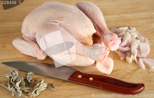 Image of Chicken with sage, onion and knife
