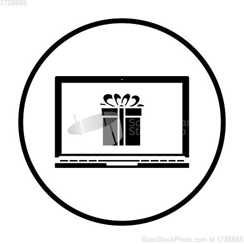 Image of Laptop With Gift Box On Screen Icon