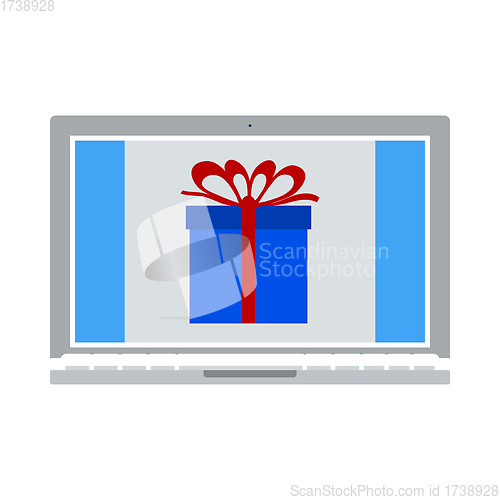 Image of Laptop With Gift Box On Screen Icon