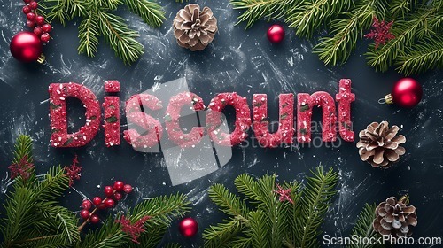 Image of Christmas Discount concept creative horizontal art poster.