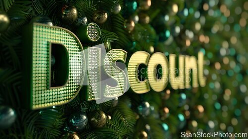 Image of Green Glossy Surface Discount concept creative horizontal art poster.