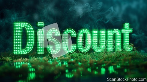Image of Green LED Discount concept creative horizontal art poster.
