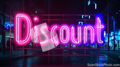 Image of The word Discount created in Neon Lettering.