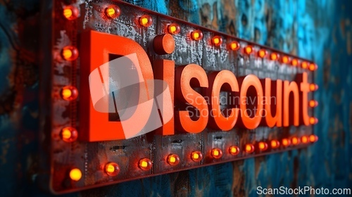 Image of Orange LED Discount concept creative horizontal art poster.