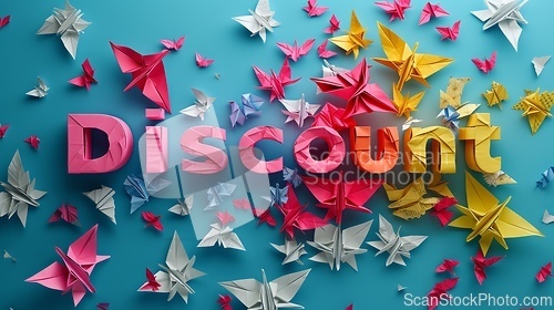 Image of Origami Discount concept creative horizontal art poster.