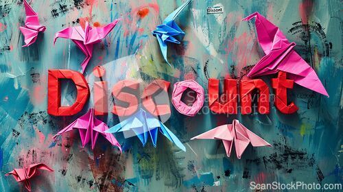 Image of Origami Discount concept creative horizontal art poster.