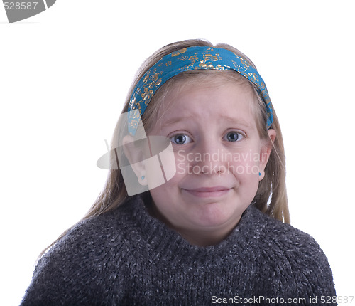 Image of Girl Embarrassed in a Gray Sweater