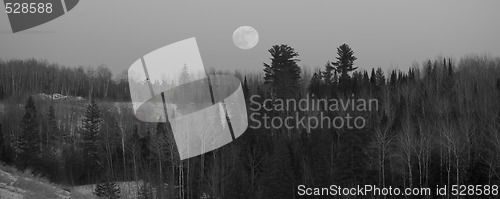 Image of Full Moon Over Forested Hills