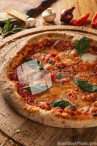 Image of Close up of tasty pizza margherita