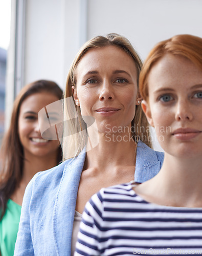 Image of Corporate, teamwork and portrait of business women in office for collaboration, partnership and working together. Professional, workers and face of people with confidence for career, company and job