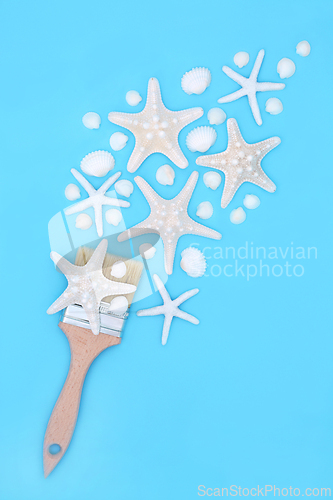 Image of Surreal Paintbrush Art with Starfish and Cockle Shells 