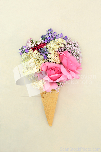 Image of Surreal Summer Flower Bouquet in Ice Cream Cone