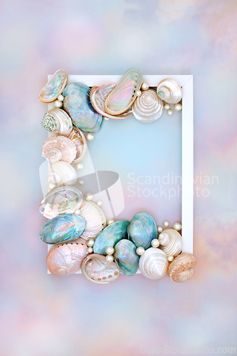 Image of Sea Shell and Pearl Abstract Summer Background Frame 