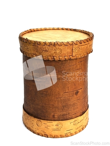 Image of traditional Russian birch bark box on a white 