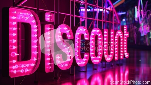 Image of Pink LED Discount concept creative horizontal art poster.