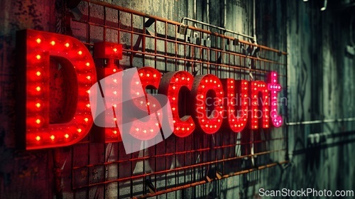 Image of Red LED Discount concept creative horizontal art poster.