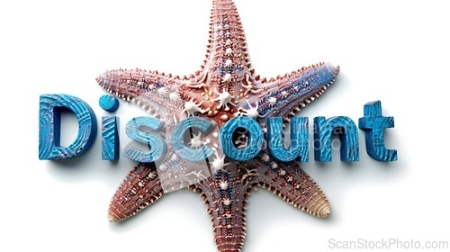 Image of The word Discount created in Starfish Shell Letters.