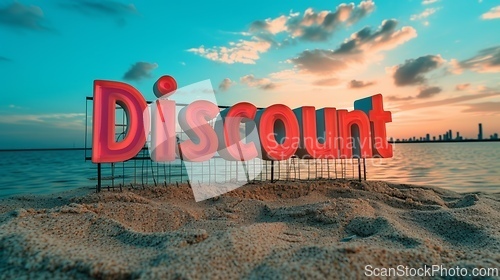Image of Sunset Discount concept creative horizontal art poster.