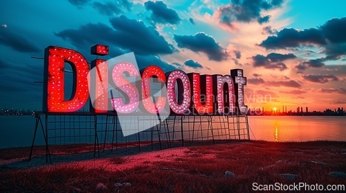 Image of Sunset Discount concept creative horizontal art poster.