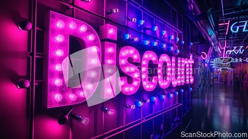 Image of Violet LED Discount concept creative horizontal art poster.