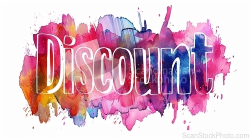 Image of The word Discount created in Watercolor and Ink Collage.