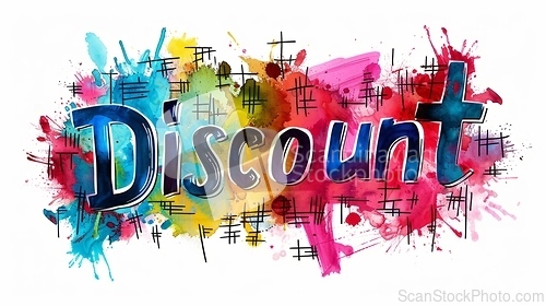 Image of The word Discount created in Watercolor and Ink Collage.