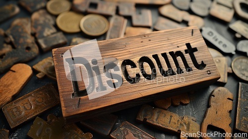 Image of Wooden Ebony Discount concept creative horizontal art poster.