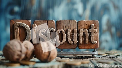 Image of Wooden Walnut Discount concept creative horizontal art poster.