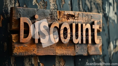 Image of Wooden Teak Discount concept creative horizontal art poster.