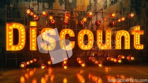 Image of Yellow LED Discount concept creative horizontal art poster.