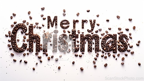 Image of Words Merry Christmas created in Coffee Beans Typography.