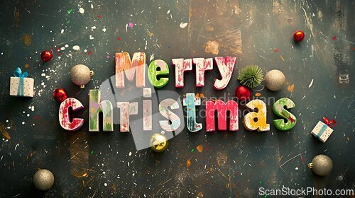 Image of Colorful Merry Christmas concept creative horizontal art poster.