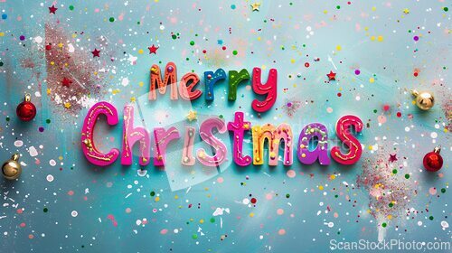 Image of Colorful Merry Christmas concept creative horizontal art poster.