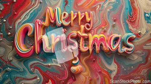 Image of Colorful Marble Merry Christmas concept creative horizontal art poster.