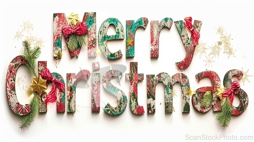 Image of Words Merry Christmas created in Collage Typography.