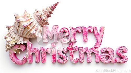 Image of Words Merry Christmas created in Conch Shell Letters.