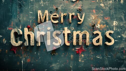 Image of Concrete Merry Christmas concept creative horizontal art poster.