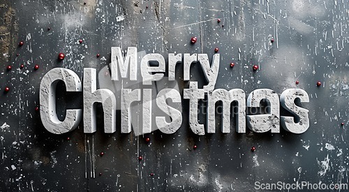 Image of Concrete Merry Christmas concept creative horizontal art poster.