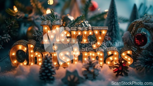 Image of Copper Merry Christmas concept creative horizontal art poster.