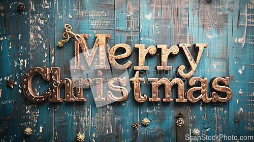 Image of Copper Patina Merry Christmas concept creative horizontal art poster.