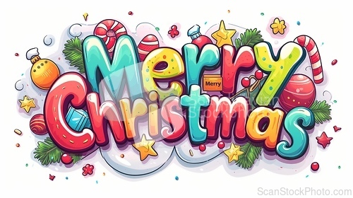 Image of Words Merry Christmas created in Cartoon Illustration.