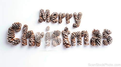 Image of Words Merry Christmas created in Cedar Pinecone Letters.
