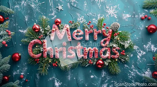 Image of Christmas Merry Christmas concept creative horizontal art poster.