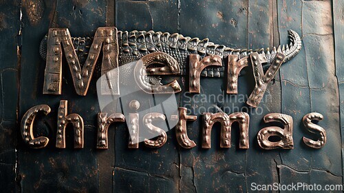 Image of Crocodile Skin Merry Christmas concept creative horizontal art poster.